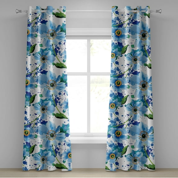 Ambesonne Springtime Floral Grommet Curtain, Watercolor Leafy, 50"x84", Pale Azure Blue Mustard