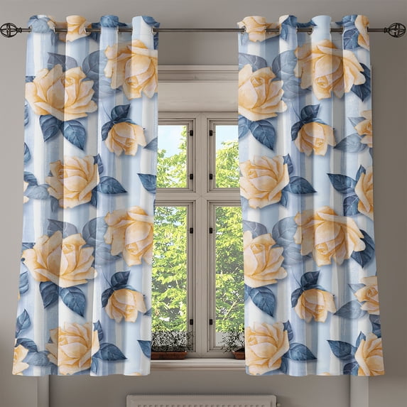 Ambesonne Springtime Grommet Curtain, Autumnal Art Garden Rose, 50"x63", Pale Sky Blue Pale Orange