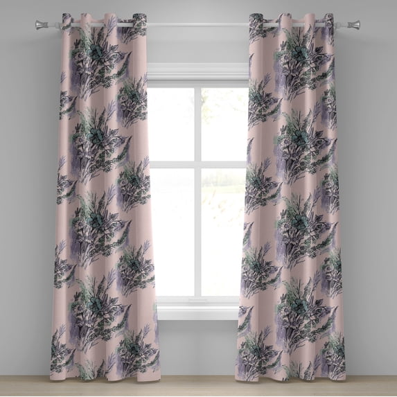 Ambesonne Springtime Grommet Curtain, Romantic Bouquet Print, 50"x108", Rose Lilac and Pale Teal