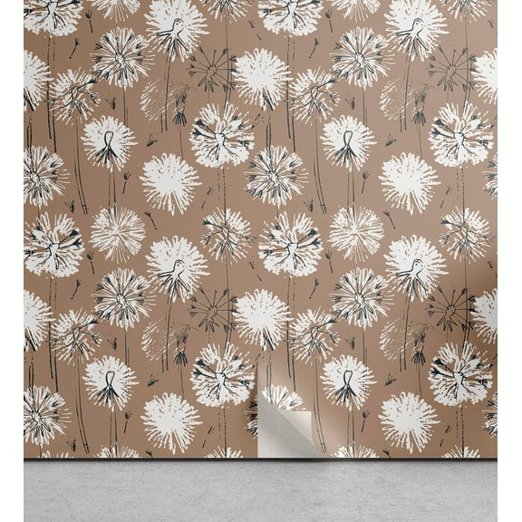 Ambesonne Springtime Peel & Stick Wallpaper for Home, Abstract Look Dandelion, 13"x36", Pale Taupe White