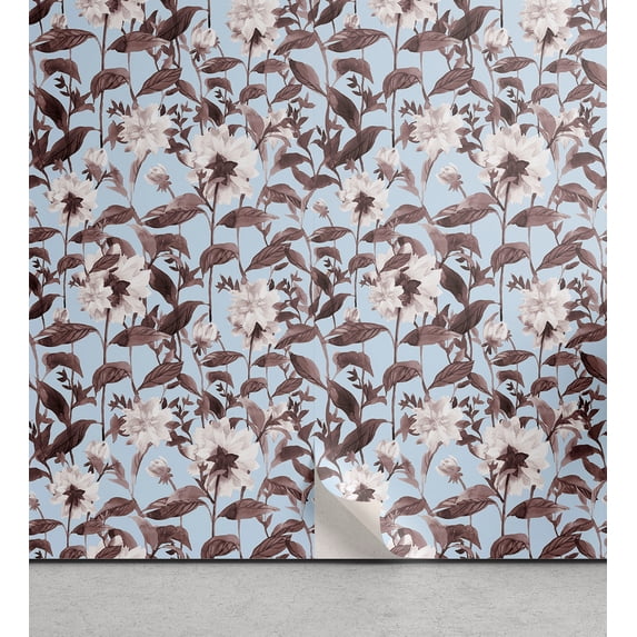 Ambesonne, Springtime Peel & Stick Wallpaper for Home, Asters Buds Pattern Boho, 13"x72", Pale Sky Blue Eggshell