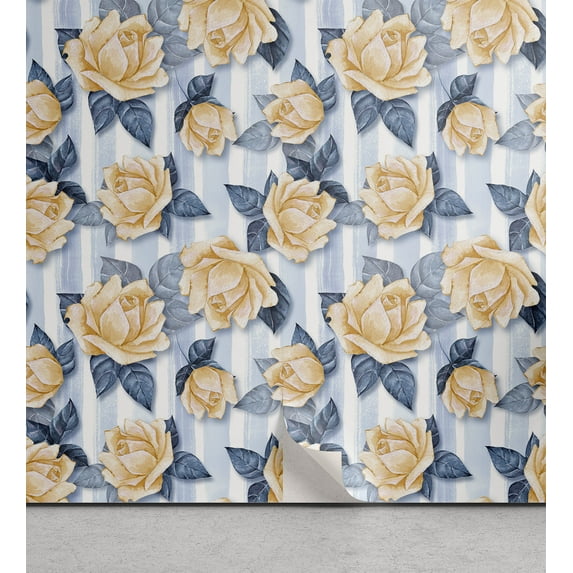 Ambesonne, Springtime Peel & Stick Wallpaper for Home, Autumnal Art Garden Rose, 13"x100", Pale Sky Blue Pale Orange