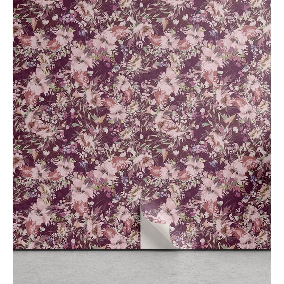 Ambesonne Springtime Peel & Stick Wallpaper for Home, Blooming Wild Flowers, 13"x36", Dried Rose and Pale Pink