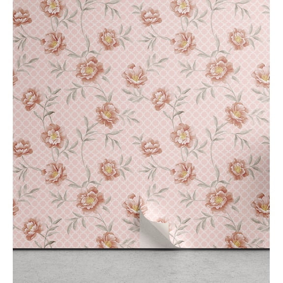 Ambesonne, Springtime Peel & Stick Wallpaper for Home, Cottagecore Floral Print, 13"x100", Pale Pink Pale Salmon