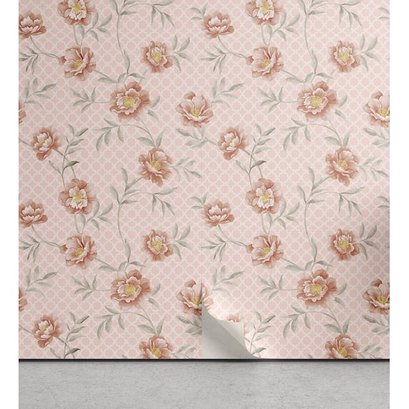 Ambesonne, Springtime Peel & Stick Wallpaper for Home, Cottagecore Floral Print, 13"x72", Pale Pink Pale Salmon