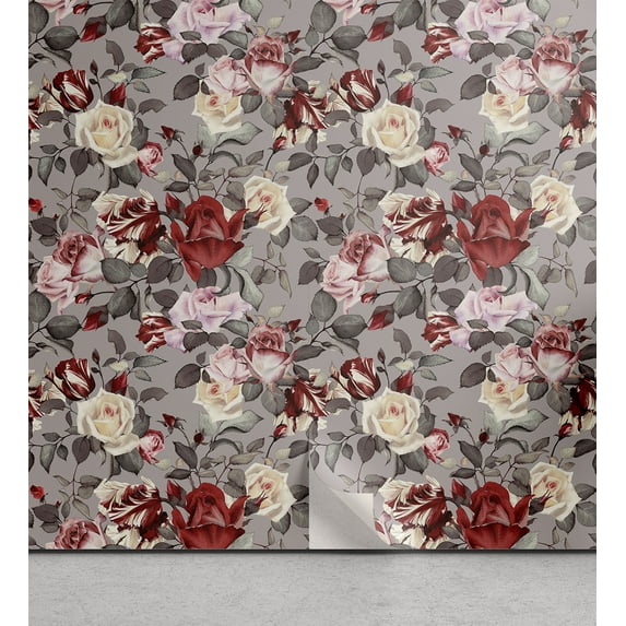 Ambesonne, Springtime Peel & Stick Wallpaper for Home, Floral Romantic Vintage, 13"x72", Pale Mauve and Dark Pink