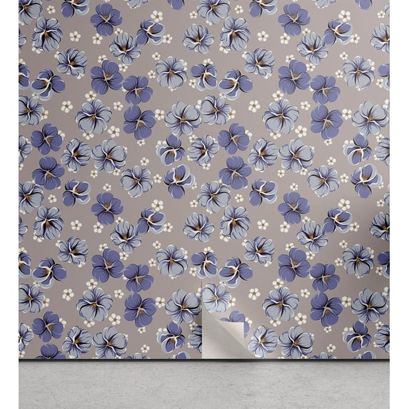 Ambesonne, Springtime Peel & Stick Wallpaper for Home, Romantic Flowers Vintage, 13"x72", Ceil Blue and Warm Taupe