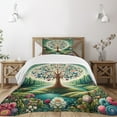 thumbnail image 1 of Ambesonne Springtime Quilted Bedspread Set 2 Pcs, Circular Tree Flourish, Twin Size, Green Blue and Pink, 1 of 5