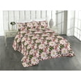 thumbnail image 1 of Ambesonne Springtime Quilted Bedspread Set 3 Pcs, Garden Flowers Romantic, Queen, Pistachio Green Blush, 1 of 4