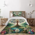 thumbnail image 1 of Ambesonne Springtime Quilted Coverlet 2 Pcs, Circular Tree Flourish, Twin Size, Green Blue and Pink, 1 of 4
