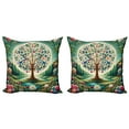 thumbnail image 1 of Ambesonne Springtime Throw Pillow Cover 2 Pack, Circular Tree Flourish, 24", Green Blue and Pink, 1 of 7
