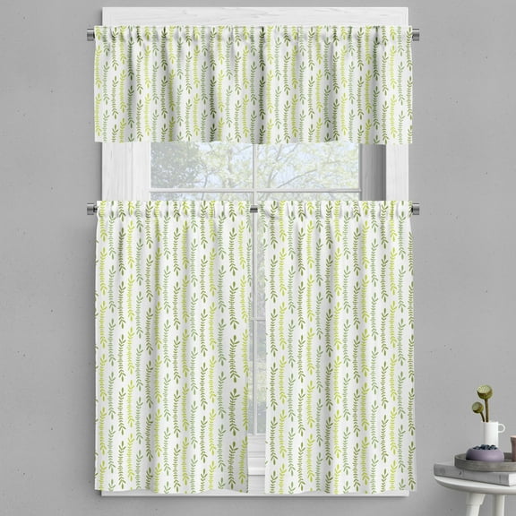 Ambesonne Springtime Valance & Curtain, Minimalist Boho Ornament, 55"x45", Yellow Green Khaki White