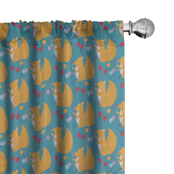 Ambesonne Squirrel Window Curtains, Fluffy Happy Birthday Art, Each 28" W x 95" L, Marigold and Dark Pink