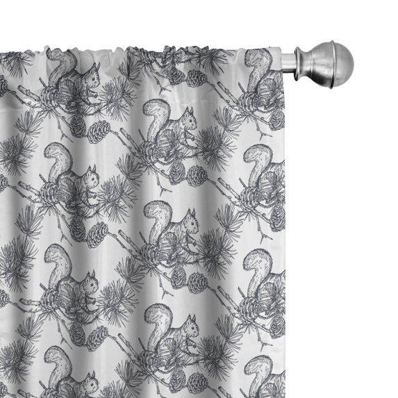 Ambesonne Squirrel Window Curtains, Forest Friend Sketch Art, Each 28" W x 63" L, White and Purpleblue