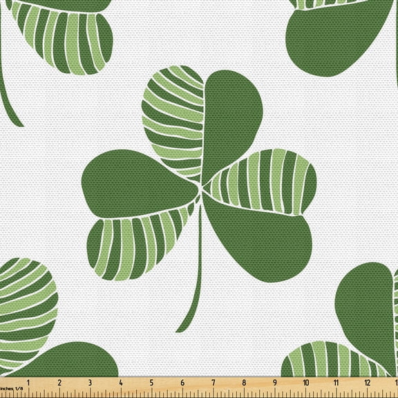 Ambesonne St Patrick's Day Fabric by the Yard Upholstery, Digital Clover Art, 1 Yard, Jade Green White