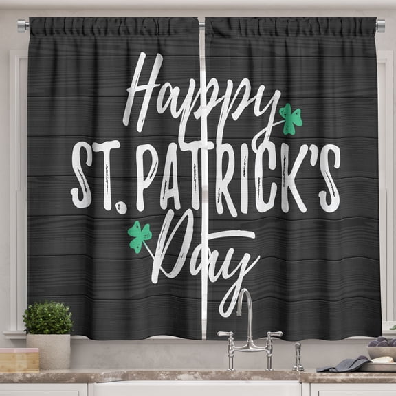 Ambesonne St Patrick's Day Kitchen Curtains, Irish Party Themed, 55"x36", Dark Grey Jade Green