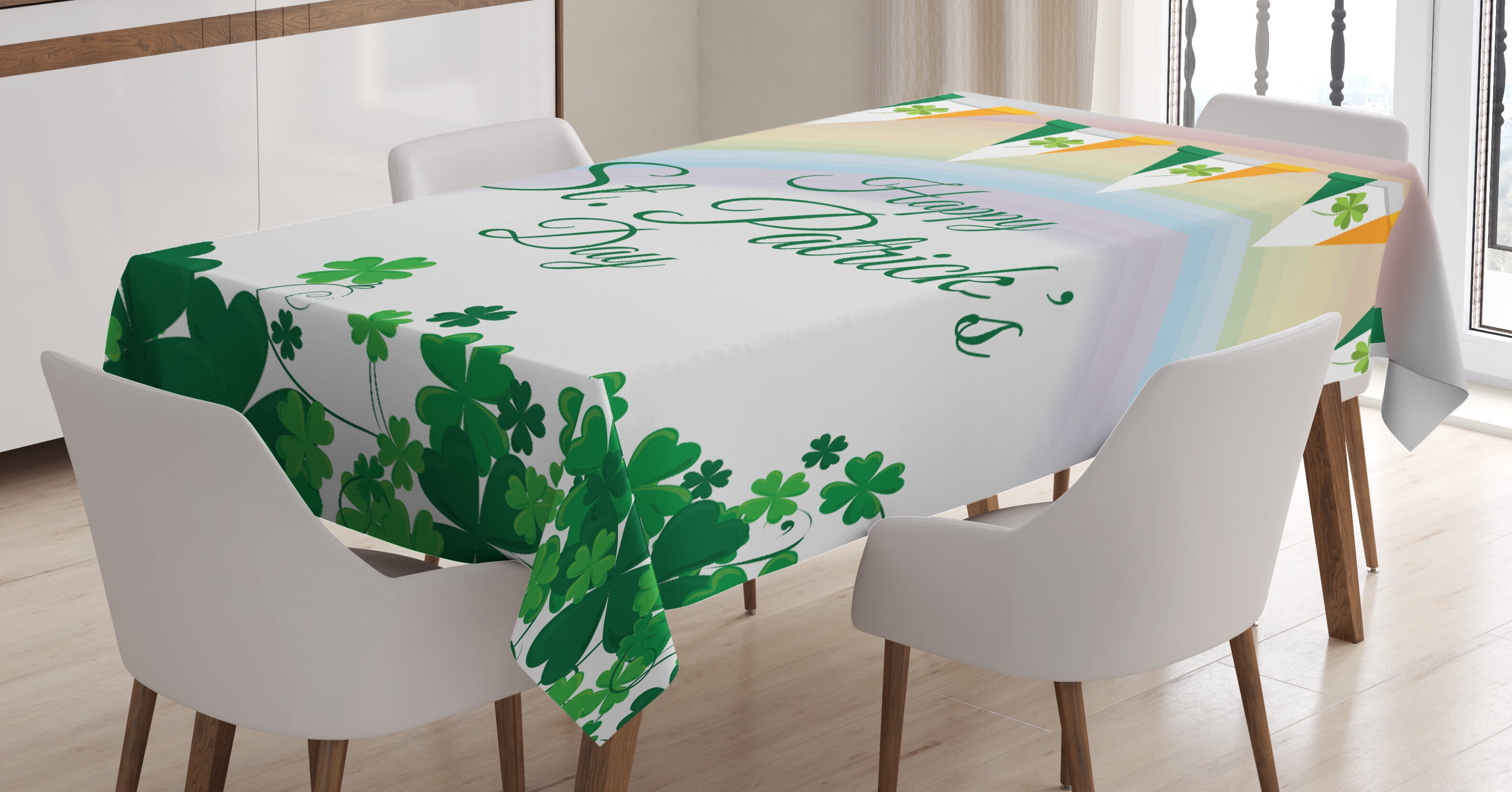 Ambesonne St. Patrick's Day Tablecloth Rectangular Table Cover, Rainbow