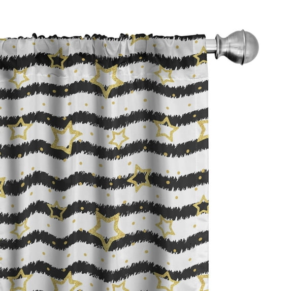 Ambesonne Star 4-Panel Curtains, Dots Stripes Celebration, 56"x84", Black White Yellow