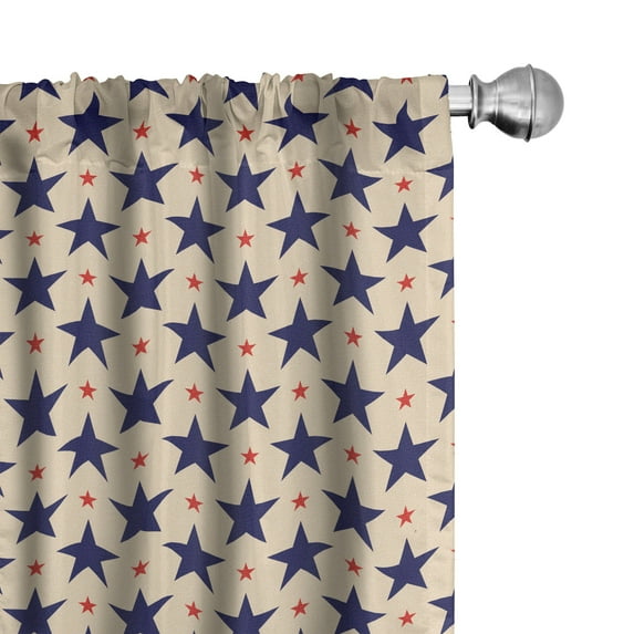 Ambesonne Star Window Curtains, Grunge Themed Pattern, Each 28" W x 84" L, Navy Blue Beige Red