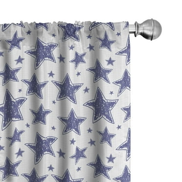 Ambesonne Star Curtains, Hand Drawn Doodle Motifs, Pair of 28"x84", Violet Blue White