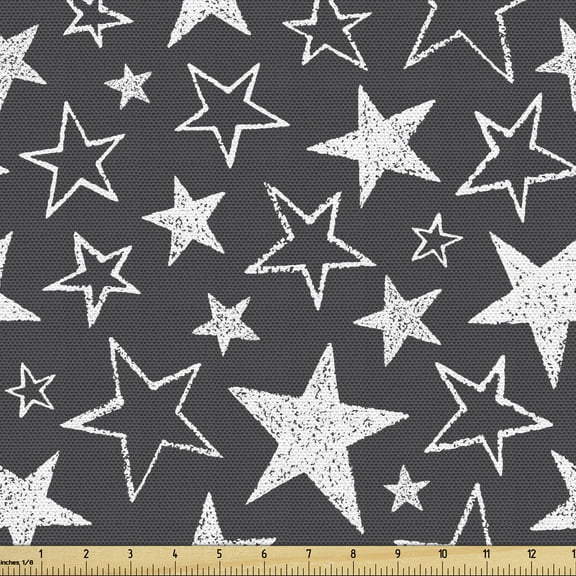 Ambesonne Star Fabric by the Yard Upholstery, Greyscale Geometric Shapes, 1 Yard, Charcoal Grey White