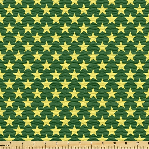 Ambesonne Star Fabric by the Yard Upholstery, Modern Abstract Shape Pattern, 10 Yards, Green and Pastel Yellow