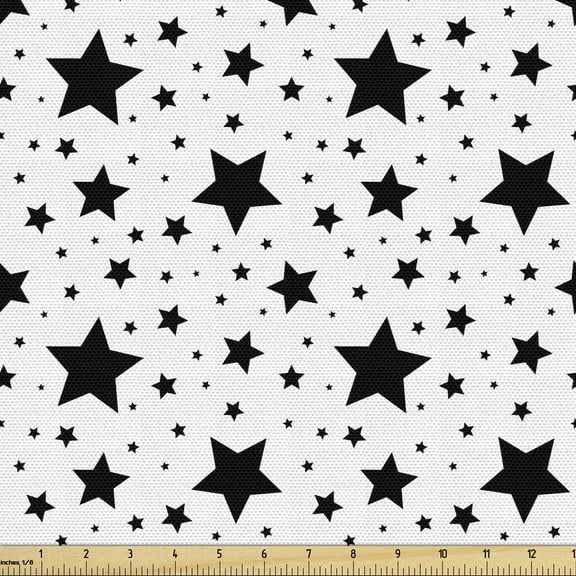 Ambesonne Star Fabric by the Yard Upholstery, Monochrome Abstract Motif, 3 Yards, Black White