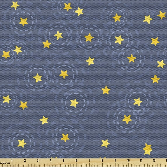 Ambesonne Star Fabric by the Yard Upholstery, Summertime Stars Cartoon Art, 10 Yards, Earth Yellow Night Blue