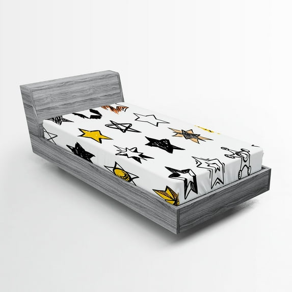 Ambesonne Star Fitted Sheet, Punk Shapes and Designs, Twin Size, Yellow White