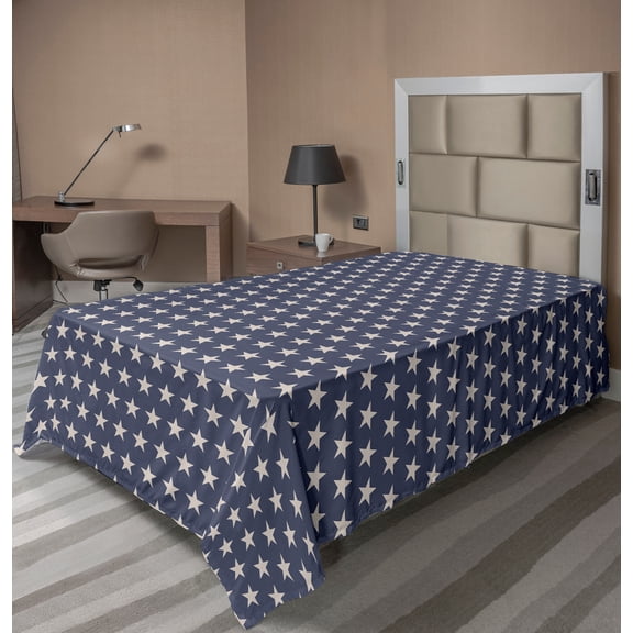 Ambesonne Star Flat Sheet, Patriotic Freedom, Twin Size, Violet Blue and Tan