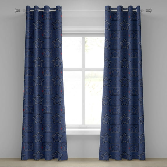 Ambesonne Star Grommet Curtain, Heart Shapes on Denim, 50" x 120", Navy Blue Marigold Red