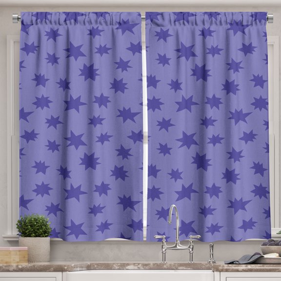 Ambesonne Star Kitchen Curtains, Night Sky Abstract Shapes Art, 55"x45", Blue Violet