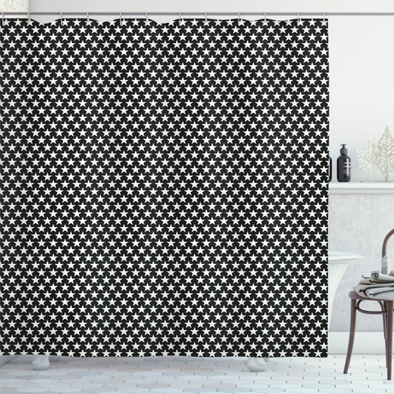 Ambesonne Star Shower Curtain, Monochrome Celestial Symbol, 69"Wx84"L, Charcoal Grey and White