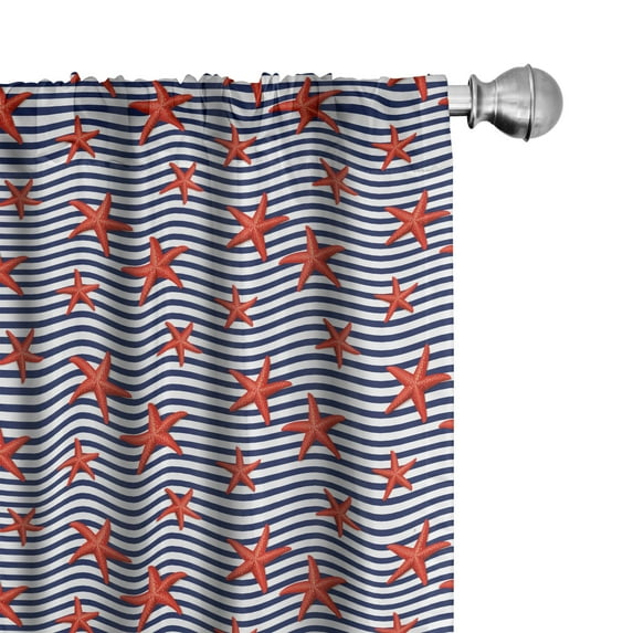Ambesonne Starfish Window Curtains, Maritime Themed Pattern, Each 28" W x 63" L, Navy White Red