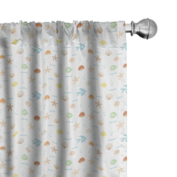 Ambesonne Starfish Curtains, Little Sea Shells Animals, Pair of 28"x95", White Multicolor
