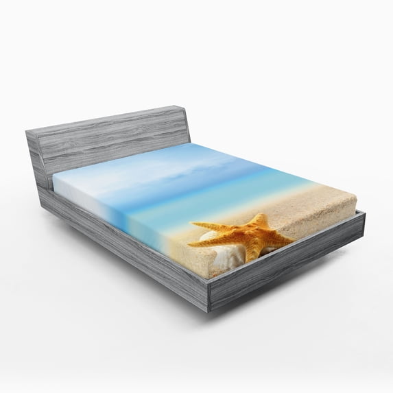 Ambesonne Starfish Fitted Sheet 2 Pcs Set, Scallop Sea Star, King, Multicolor