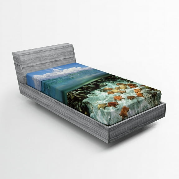 Ambesonne Starfish Fitted Sheet, Sky Clouds Sea, Twin XL Size, Multicolor