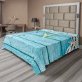 thumbnail image 1 of Ambesonne Starfish Flat Sheet, Rustic Fish Net, Full Size, Turquoise White Orange, 1 of 1