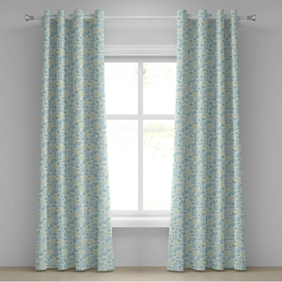 Ambesonne Starfish Grommet Curtain, Octopus Crab and Fish, 50" x 84", Pale Green Pale Blue