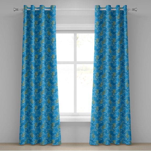 Ambesonne Starfish Grommet Curtain, Sea Stars Dots, 50" x 96", Marigold Blue White