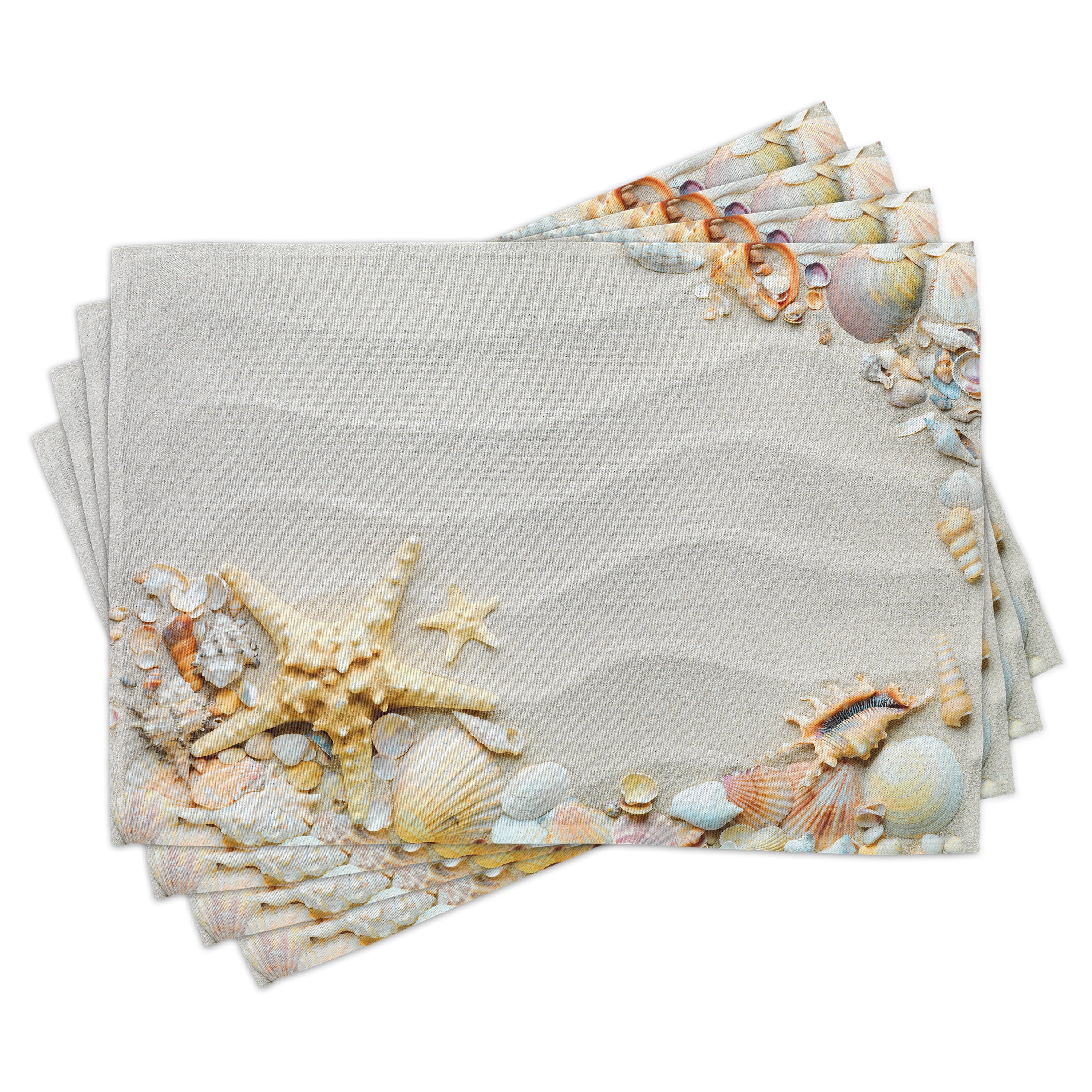 Starfish and Seashells Beige Polyester Canvas Placemats Set of 4