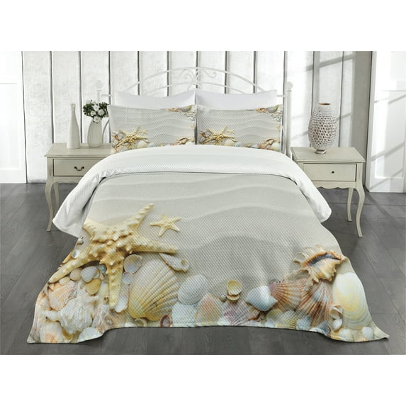 Ambesonne Starfish Quilted Bedspread Set 3 Pcs, Colorful Sand, Queen Size, Multicolor