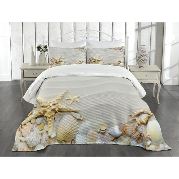 Ambesonne Starfish Quilted Bedspread Set 3 Pcs, Colorful Sand, Queen Size, Multicolor