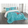 thumbnail image 1 of Ambesonne Starfish Quilted Bedspread Set 3 Pcs, Vivid Blue Water, Queen Size, Aqua Red, 1 of 5