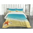 thumbnail image 1 of Ambesonne Starfish Quilted Bedspread Set 3 Pcs, Waves on Beach, Queen Size, Multicolor, 1 of 5