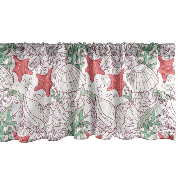 Ambesonne Starfish Window Valance, Doodle Fauna and Flora, 54" X 18", Dark Coral Pale Pink