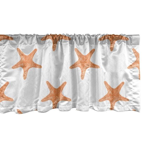 Ambesonne Starfish Window Valance, Graphic Illustration of Summer Season Inspired Aquatic Animals Tropical Climate, Curtain Valance for Kitchen Bedroom Decor with Rod Pocket, 54" X 18", Orange White
