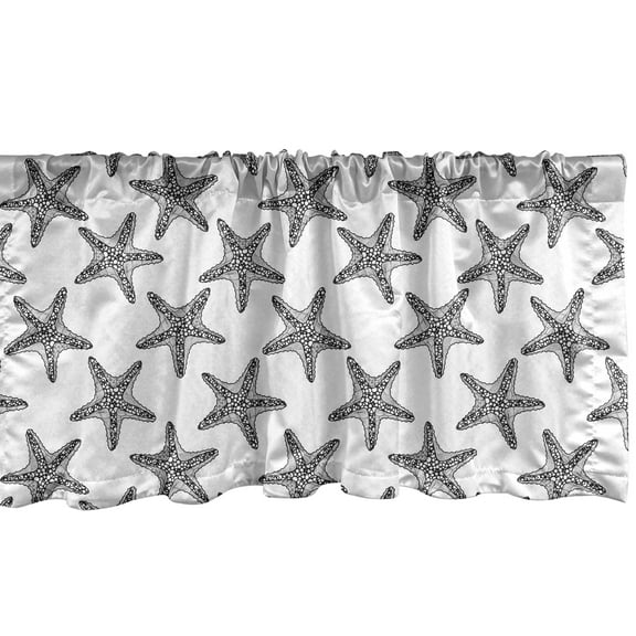 Ambesonne Starfish Window Valance, Zentangle Aquatic Creature, 54" X 18", Charcoal Grey White