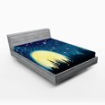 thumbnail image 1 of Ambesonne Starry Night Fitted Sheet 2 Pcs Set, Moon over Forest, Queen, Dark Blue Cream Black, 1 of 3