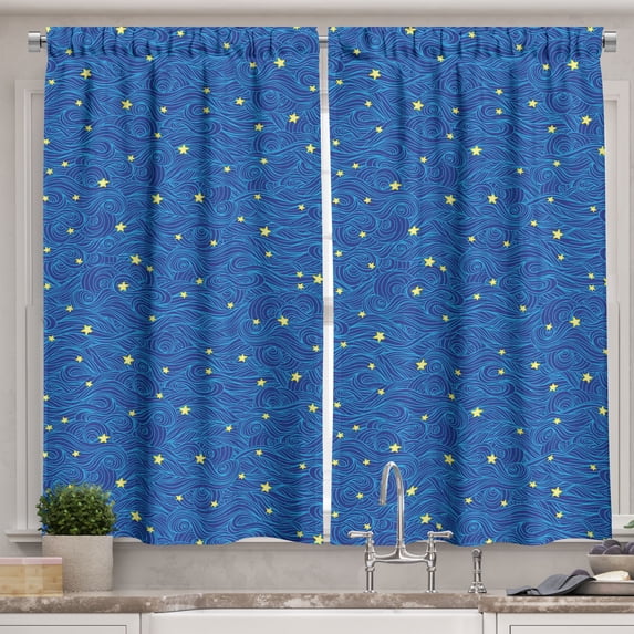 Ambesonne Starry Night Kitchen Curtains, Abstract Galaxy, 55"x45", Blue Yellow Dark Blue